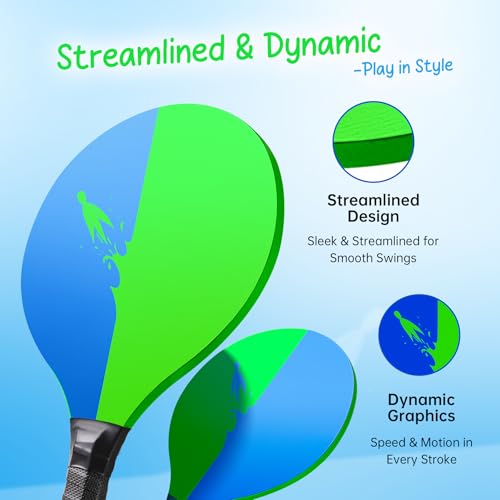 U&C Planet Beach Paddle Ball Set, Badminton Rackets, Family Game for Kids and Adults, Indoor Outdoor Game Backyard Park Camping Yard for Boys, Girls All Ages