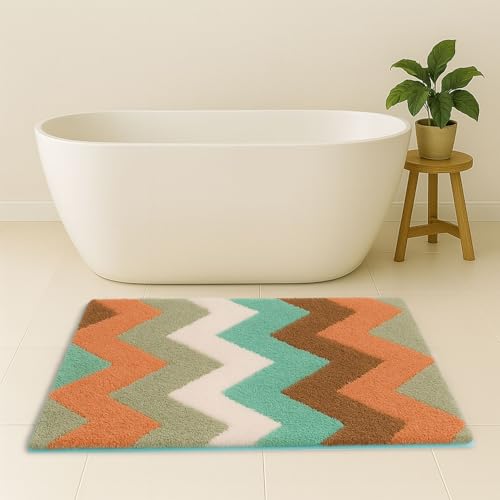Image of Luxe Home Bath Mat Canada Zigzag Super Soft Anti Skid Slip Water Soak Washable Door Mats for Home, Bathroom Mat, Floor Mat, Kitchen Mat for Floor (40x60 cm) Rust