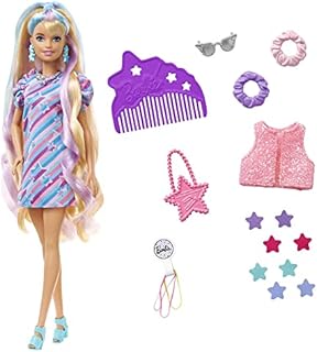 Barbie Totally Hair Star-Themed Doll, 8.5 inch Fantasy Hair, Dress, 15 Hair & Fashion Play Accessories (8 with Color Change Feature) for Kids 3 Years Old & Up