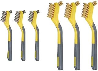 Amazon Basics Brass Mini Brushes, Soft Grip, 3-Pack & Stainless Steel Mini Brushes, Soft Grip, 3-Pack