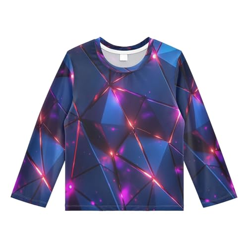 Abstract Geometric Pattern Boys Rash Guard Long Sleeve UPF 50+ Boys Swim Shirt Quick Dry Shirt for 3-12 Years