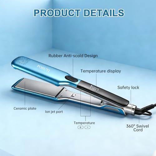 Image of Professional Hair Straightener,500 Fahrenheit Degree High Temp Flat Iron,2 Inch Ceramic Wide Plate,2 in 1 Straightener and Curler,Negative Ion Anti-Frizz Styling Tool for Smooth and Shiny Hair