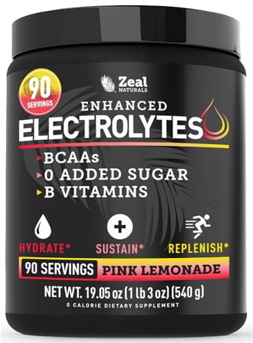 Image of Zeal Electrolyte Powder - 90 Servings | Keto Electrolytes Powder | Zero Sugar, BCAAs, B-Vitamins | Potassium, Zinc, Magnesium | Hydration Powder Recovery Drink | Pink Lemonade