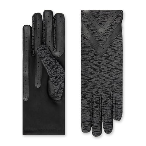 isotoner Women's Water Repellent Touchscreen Chevron Heritage Spandex Gloves, Black Textured-Smartdri, S-M