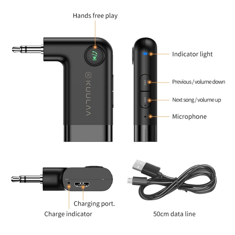 Diagram of KUULAA KL-YP08 Bluetooth Receiver with labeled parts