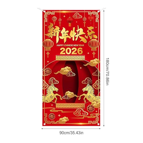 Copriporta per il Nuovo Anno 2026,Telo Sfondi Anno Del Cavallo,Copriporta Nuovo 2026 Dimensioni 180 Cm X 90 Cm | Per Feste E Celebrazioni Del Capodanno Cinese Portico Garage Parete