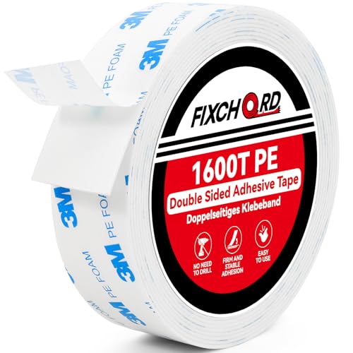 FIXCHORD 1600T PE Cinta Adhesiva Doble Cara Extra Fuerte, Cinta de Doble Cara de Espuma de PE, Impermeable de Montaje Resistente, Fijación de Objetos, Imágenes, DIY, Decoración 3 m*30 mm