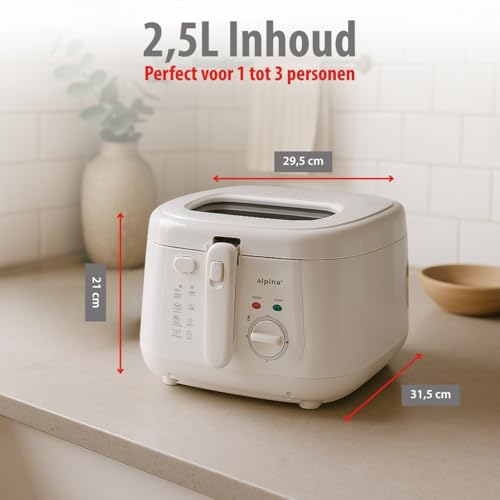Alpina Friteuse, frituurpan, 1800 watt, 2,5 l, alles 190 °C, wit - Afbeelding 4