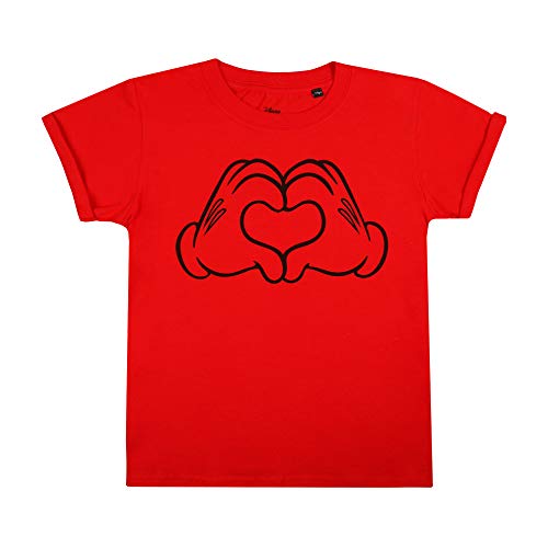 Disney Girl's Mickey Mouse Love Hands T Shirt, Red (Red Red), 12-14 Years UK