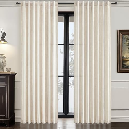 Cream Linen 86 Inch Long Curtains for Living Room, Semi