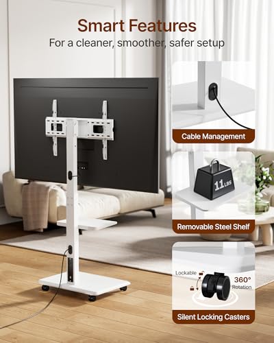 Image of Steel Base Rolling TV Stand with Power Outlet for 32-75 inch TVs,WH