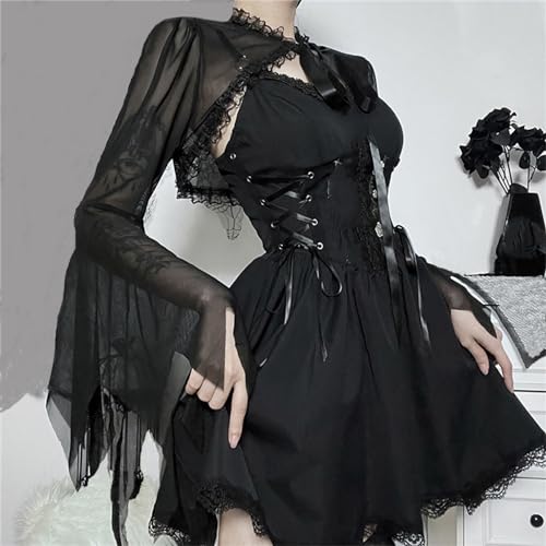 Image of Gothic Bolero Shrug Tops Women Goth Bell Long Sleeve Crop Top