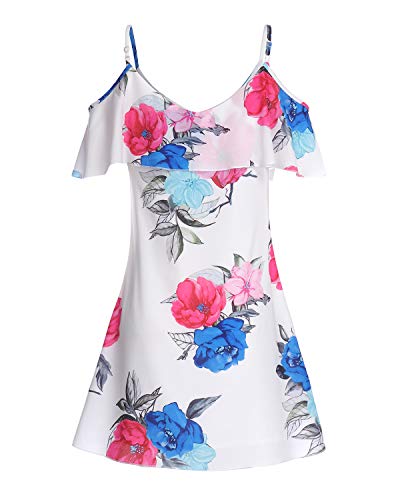 Yoins Summer Dresses For Women Cold Shoulder Casual Mini Dresses Floral Print Sexy Spaghetti Strap Dress Newversion-01 L #TOP3