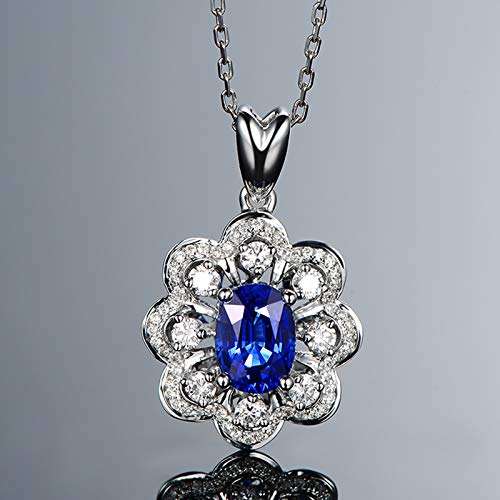 Daesar 18Ct White Gold Necklaces For Women Heart Flower Shape 1.55Ct Sapphire And Diamond Necklace Womens Necklaces Diamond 0.5Ct Pendant Necklace Silver #TOP3