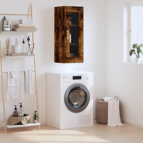 Hoopleep Wooden Wall Cabinet Smoking Cabinet, 34.5 x 34 x 90 cm, Wall Cabinet with Door, Versatile Space for Bedroom, Living Room, Furniture