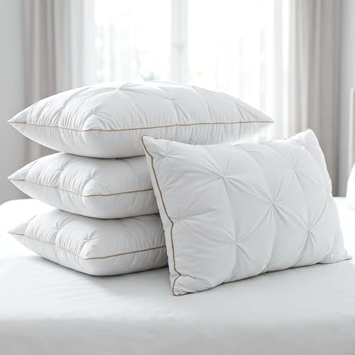 Image of AYKA Premium Microfiber Pinch Pleat Pillow for Sleeping | Super Soft & Fluffy Bed Pillow | 100% Virgin Microfiber Filling | Ideal for All Sleeping Positions 17x27 | White | Set of 4