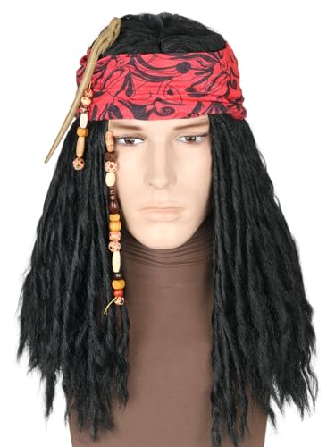 LeMarnia Pirate Wig Black Dreadlocks Wig Unisex Pirate Captain Costume Wig for Cosplay Halloween Costume Wig