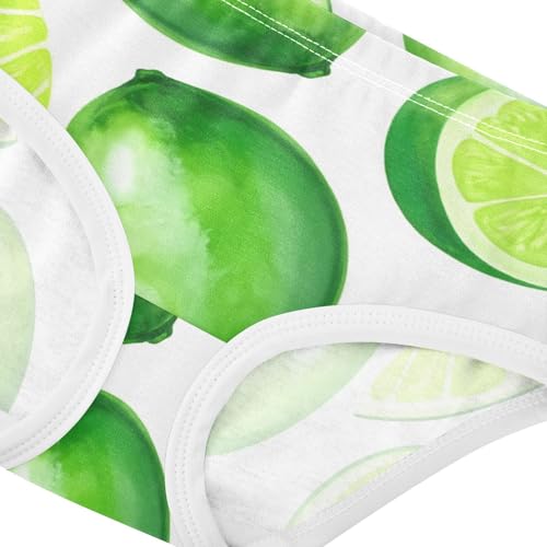 Green Lemon Watercolor Limes White Girl Panties Cute Toddler Underwear Floral Cotton Fun Briefs Undies Kids 2t4