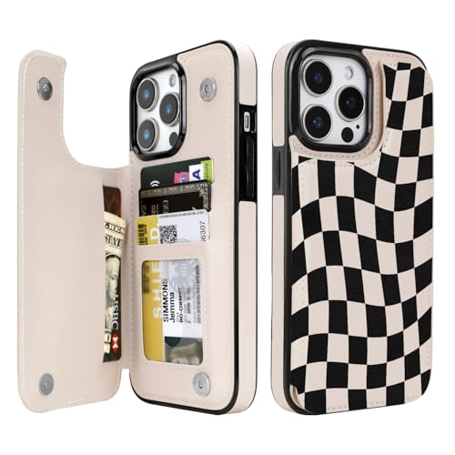 uCOLOR Compatible with iPhone 14 Pro Max Wallet Case with Card Holder Slot Folio Flip PU Leather Kickstand Double Magnetic Clasp and RFID Blocking Design Cover 6.7 (Dune Mirage Checkered)