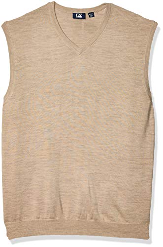 Cutter & Buck Men's Douglas V-Neck Sweater Vest, Sand Heather, Large