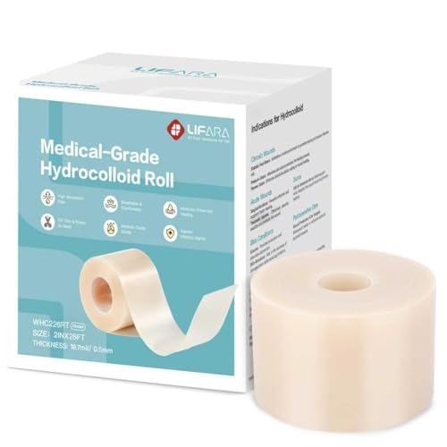 Image of LIFARA Hydrocolloid Roll for Wound Care - Cut-to-Size, Hydrocolloid Patch Bandages with Self-Adhesive, Ultra Absorbent & Waterproof, First Aid Kit Essential (19.7mil / 0.5mm Thickness, 2in*26ft)