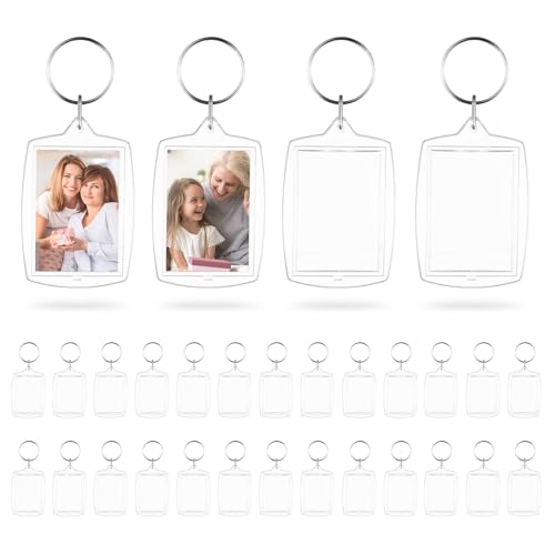 Bnnrjia 30 PcsLlaveros Acrilicos Transparentes, Llaveros Personalizados, Llaveros Acrílicos con Foto para Personalizar Manualidades, Regalos para Familiares y Amigos (Rectangulares)