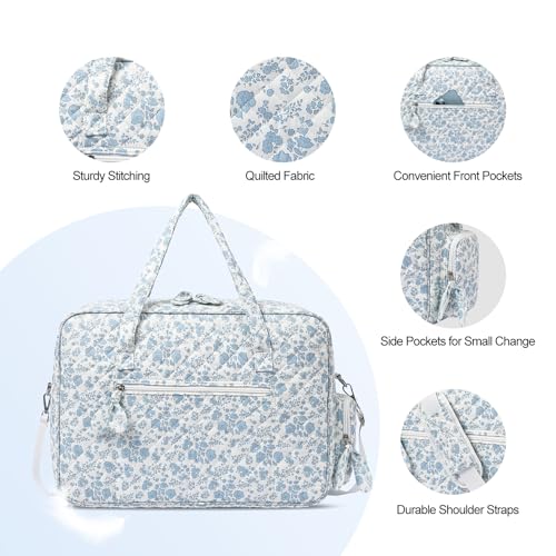 Quilted Duffle Bag for Women, Quilted Weekender Bag, Quilted Travel Bag, Large Floral Duffle Bags with Adjustable Straps4