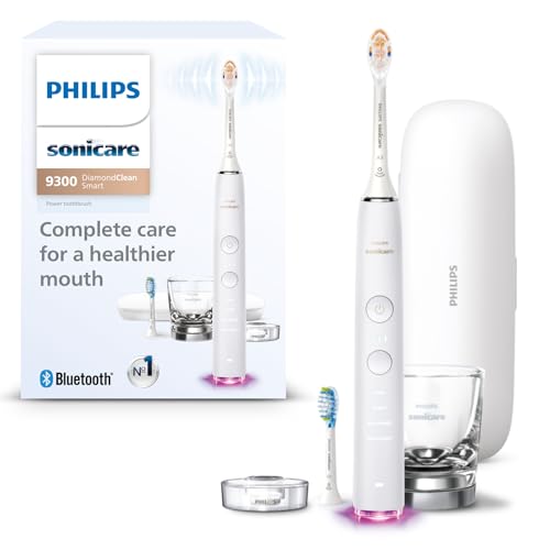 Philips Sonicare DiamondClean Smart 9300 Electric Toothbrush, Sonic Toothbrush with App, Pressure Sensor, Brush Head Detection, 4 Brushing Modes and 3 Intensity Levels, White, Model HX9903/05
