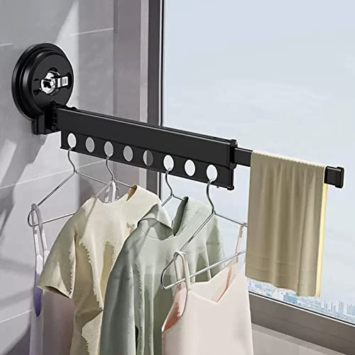 SJKJNK Estante de secado de ropa con ventosa, para colgar en la pared, retráctil, plegable, para colgar ropa interior, balcón, lavandería, ahorro de espacio, estante de secado de aluminio, color