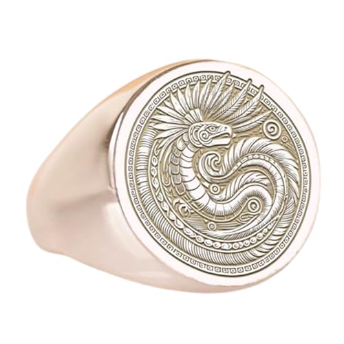 Quetzalcoatl en argent sterling 925 : une chevalière ronde d'exception ciselée à la main