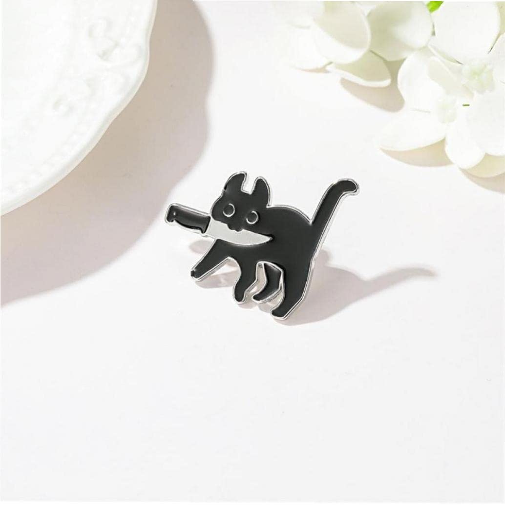 Amazon.co.jp: バッジ 黒猫 ナイフをくわえる かわいい エナメル
