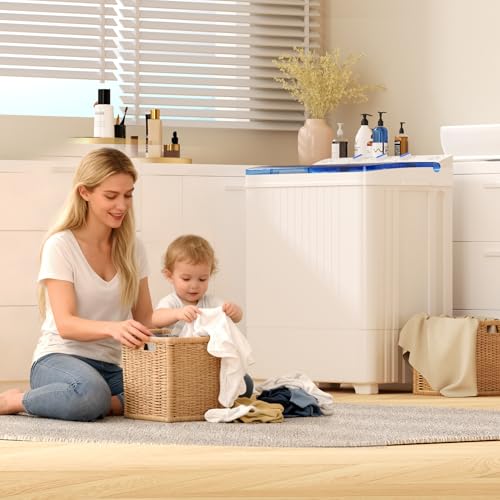 Image of INTERGREAT Portable Washing Machine, 28lbs Compact Twin Tub Washer (18lbs) and Dryer (10lbs) Combo with Timer Knobs, Mini Laundry Washer for Apartments, Dorm, RV, Camping, Blue