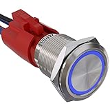 APIELE 10 Amp 19mm Latching Push Button Switch 12V SPST LED Waterproof Stainless Steel Round Self-Lo