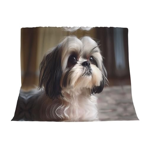 WZYWHJ Shih Tzu Flanelldecken mit Hundemuster sind super weich, warm und leicht, geeignet für Sofas und Betten