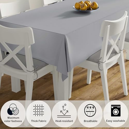 Image of HOME COLORS.IN Cotton Plain 8 Seater Table Cover - Machine Washable - Durable - Dining Table Cloth - 60 x 96 Inch - Light Grey