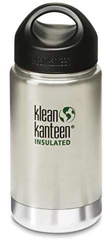 Klean Kanteen Wide Mouth Insulated Water Bottle with Loop Cap - 12 Ounce Brushed Stainless Silver Klean Kanteen Wide Mouth Insulated Water Bottle with Loop Cap - 12 Ounce Brushed Stainless Silver