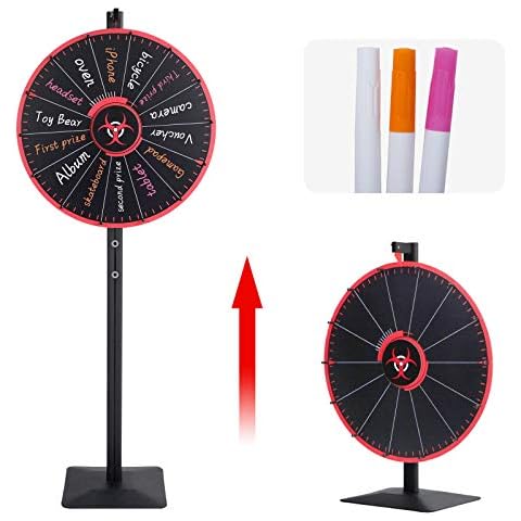 24 Inch Spinning Wheel, 14 Slots Color Prize Wheel with Dry Erase Markers and Eraser, Spin Wheel For Prizes with Stand - Tabletop or Floor, Wheel of Fortune Game for Carnival, Game Casino & Trade Show Cover