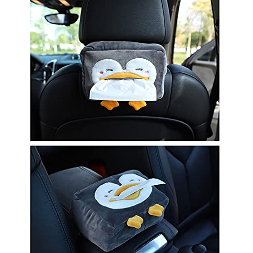 ZJZ Creative Cartoon Animal Tissue Box Cover for Car Backseat Armrest Cute Tissue Box Holder Paper Napkin Box Car Interior Hanging Tissue Storage Bag for Home Auto (Color : Penguin)