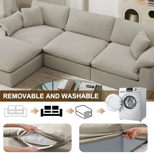 Image of 211.6 inch Cloud Modular Sectional Sofa,Light Beige Down Filled Sofa 5 Seat,Minimalist Sofa Cover Washable and Replaceable Couches for Living Room,Sectional Sofa Deep Seat