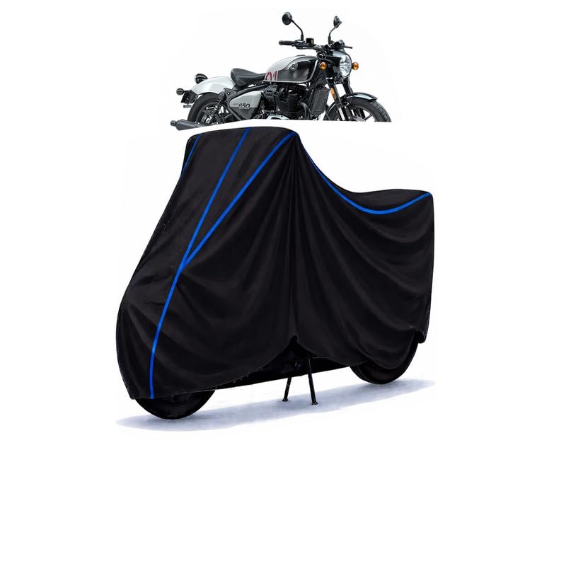 Image of Shotgun 650 Bike Cover Water Resistant Universal Motorcycle Rain | Heavy Duty UV Protection, Dust, Scratch Indoor Outdoor All Weather with Black Blue Piping Elastic