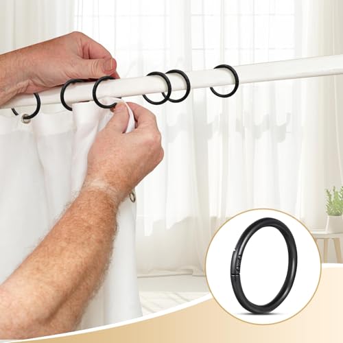 100 Anneaux Rideau Douche Noir Antirouille JAONLD