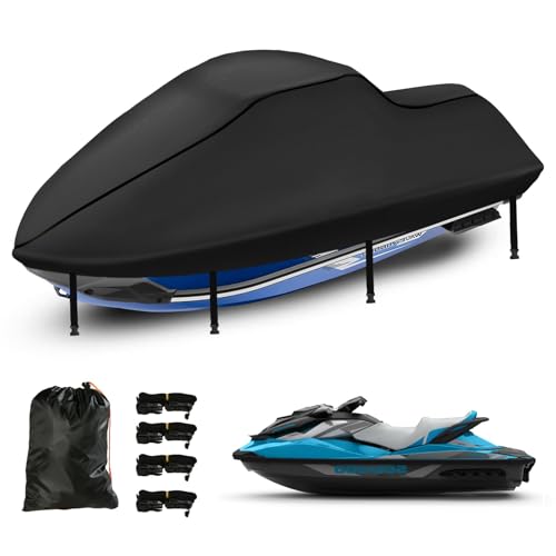 3 Seater Jet Ski Cover, Upgraded Heavy Duty 420D Jetski Covers Waterproof with 2 Air Vent Marine Grade UV Resistant Fits Seadoo,Yamaha, Kawasaki,Waverunner Polaris from 115" to 120"(Black)