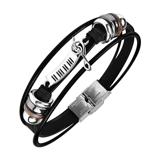 ROJEMXVE Retro Piano Leather Bracelet with Music Shape Cuff