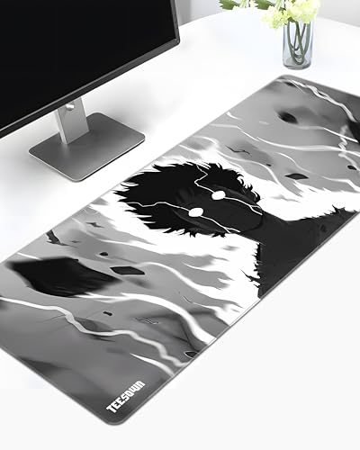 Image of Stitched Mob Psycho 100 Extended Gaming Mouse Pad 12x31 Inch - XL Desk Mat with Stitched Edges | Smooth Surface, Anti-Slip Rubber Base, Water Resistant - Anime Design for Gamers & Office Desk
