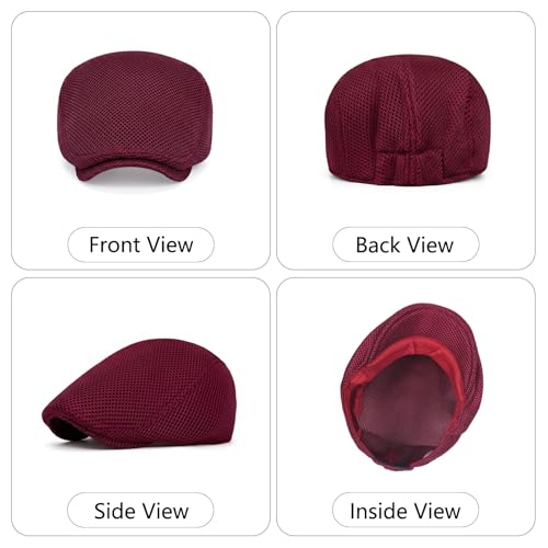 Image of meioro Men's Mesh Flat Cap Summer Breathable Newsboy Hats Beret Ivy Cap Gatsby Irish Cabbie Driving Hat Full Head Wrap