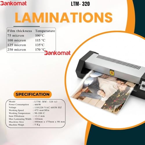 Image of Bankomat Professional Heavy Duty Metal Laminator Machine 13 Inch Wide Hot & Cold Thermal Laminator for A3 A4 A6 Photos ID Cards Certificates Documents with Laminating Sheets
