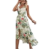 BROVAVE Women's 2025 Summer Casual Boho Sundress Polka Dot Spaghetti Strap V Neck Flowy Midi Dresses(008 Tropical#3, Medium)
