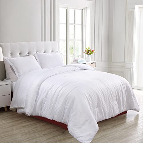 Luxudecor White Waffle Comforter Set King Size, Microfiber Comforters Soft And Lightweight, 7 Pieces Waffle Weave Bed In A Bag Comforter Set, Durable And Easy Care Bed Comforter For All Season #TOP1