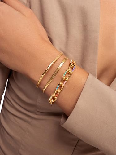 Miniatura 4 de SINGULARU - Pulsera Lisse S. Acero con Acabado en Baño de Oro de 18 Kt. Cadena Plana. Talla Única 16 cm con Alargador 3 cm. Joyas para Mujer