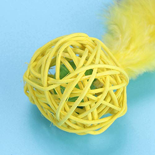 Ichiias 5 Pcs/Set Cat Toy Colorful Kitten Plush Rattan Balls With Feather Ring Bell #TOP7